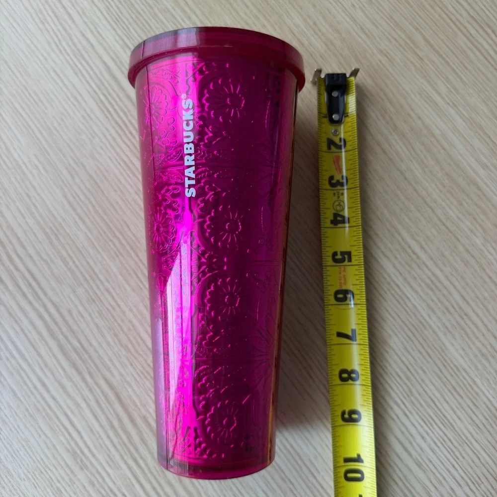 Starbucks 2017 Venti RARE 24oz Tumbler Pink Majent Floral Embossed Metallic Foil